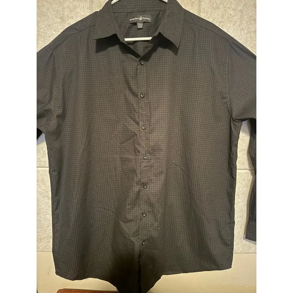 Beverly Hills Polo Club Men's Shirt Gray Black Check Long Sleeve Size 2XLB NWOT